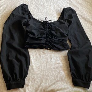 Black lace up crop top